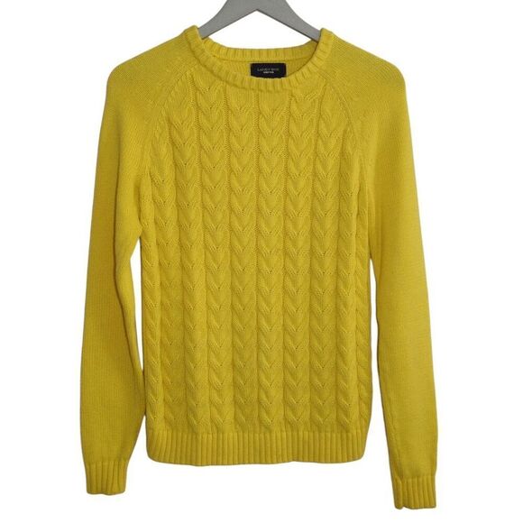 Lands End Sunny Yellow Cable Knit Pullover Cotton Drifter Sweater XS - Picture 1 of 3